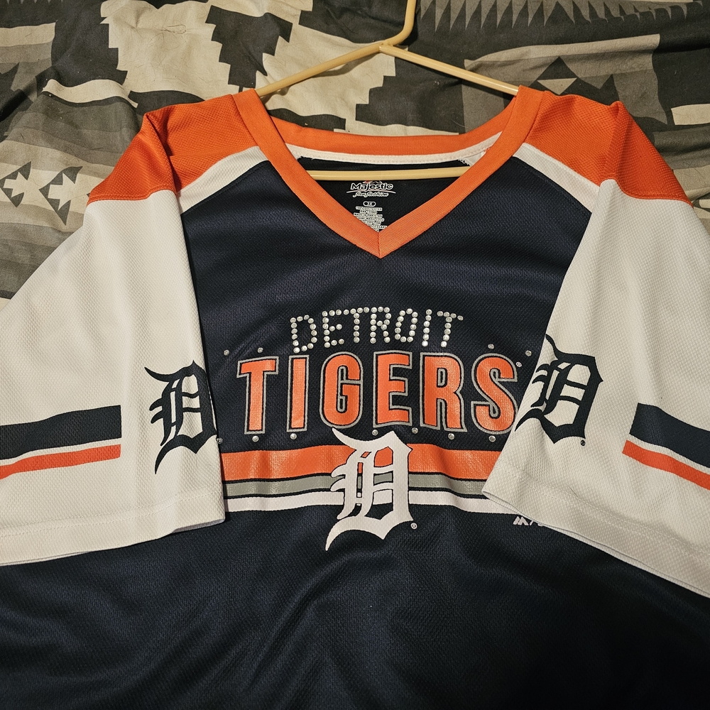 Womens Shirt - Navy, Orange, and White